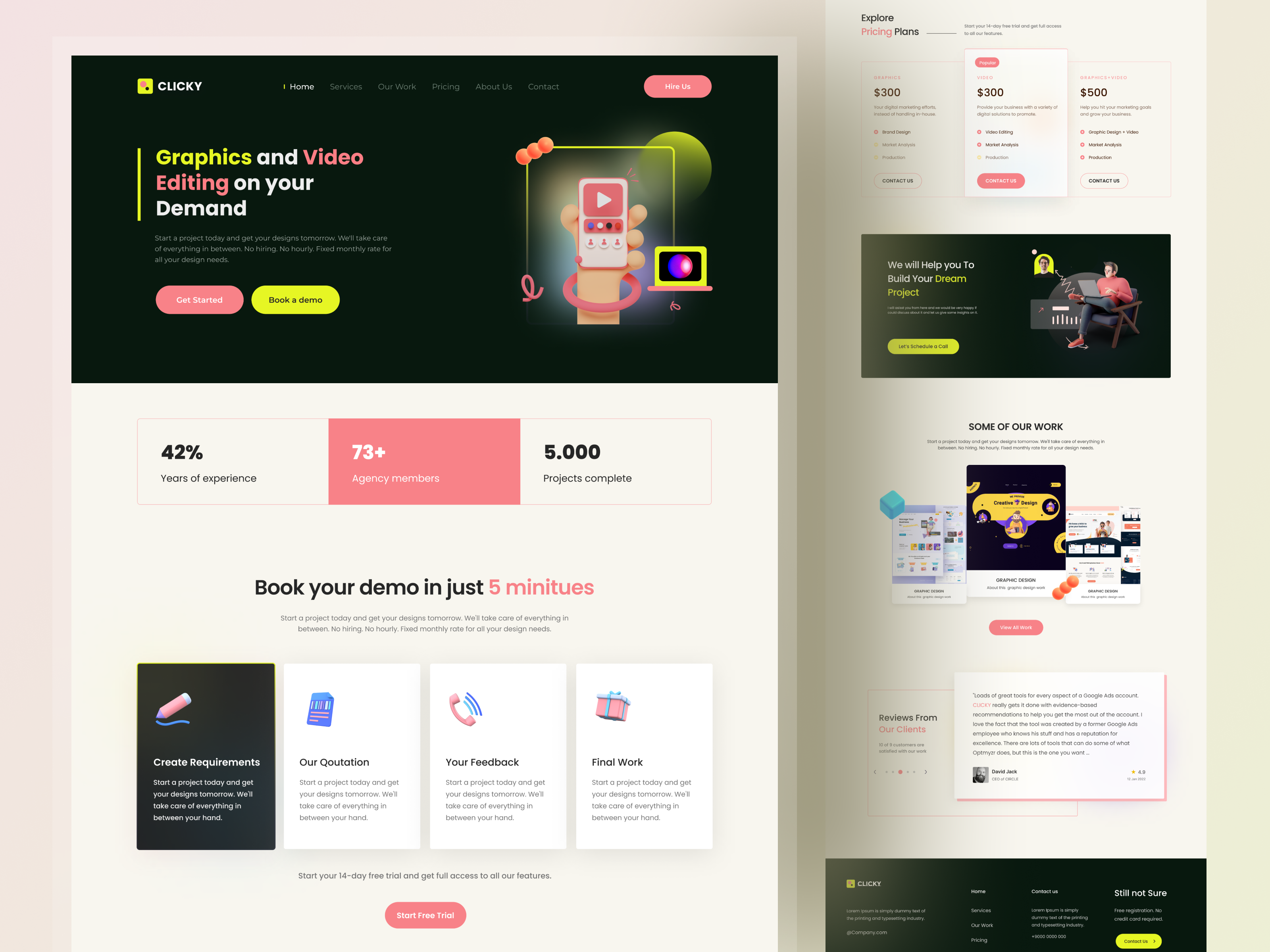 Clicky Website Landing Page Design 3d agency branding business company creativedesign designconcept designidea designservice figmadesign graphic design illustration landingpage newshot trending uiuxdesigner videoediting webdesign webuiux