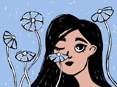 The Flowers blue emotion female flower girl happy illustration