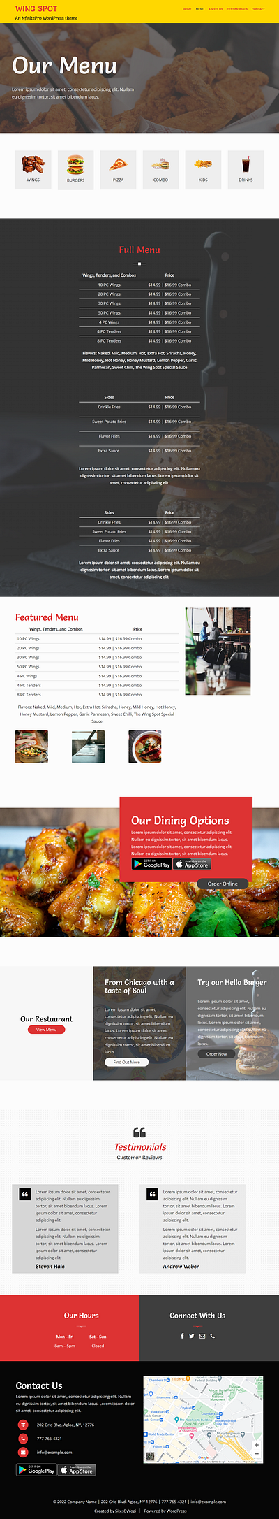 Wing Spot | Menu Page | Nfinite WordPress Theme web design wordpress wordpress template wordpress theme