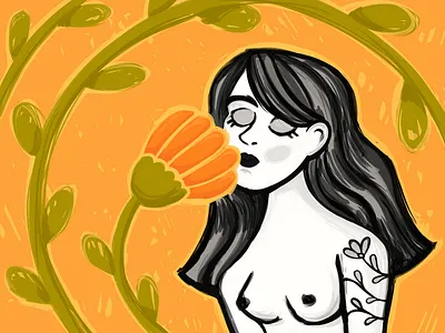 Lady and flowers blossom female flower illustration smell