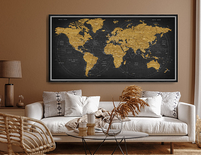 Office Wall Art Push Pin Wold Map Poster, Minimalist Large Home