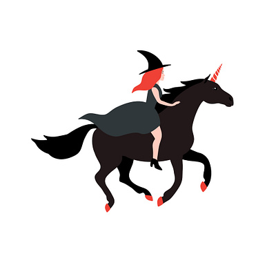 Witch on a unicorn animal fairy tale fall flat design girl halloween horse illustration magical october running season spooky trendy unicorn wild witch woman