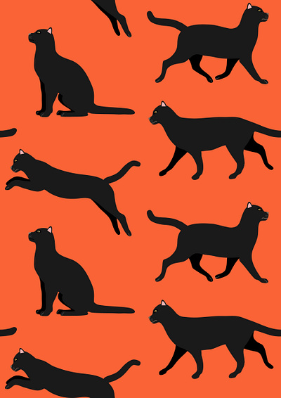 Black cat pattern animal black cat flat design halloween illustration kitty magical pet seamless pattern spooky trendy wild witch
