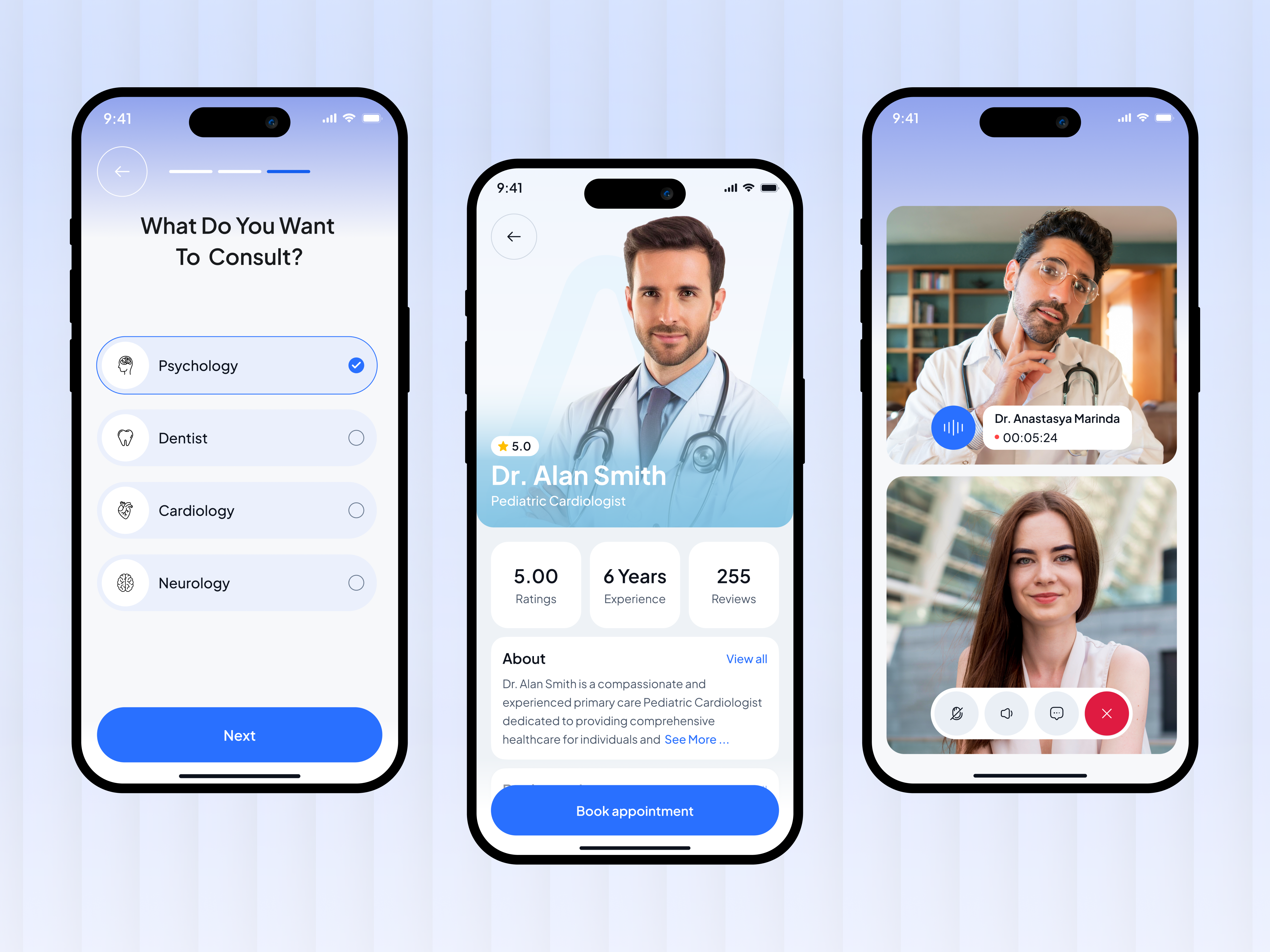 Doctor Appointment Mobile App Design digitalhealthcare doctorapp doctorappointmentapp healthappui healthtech medicalbooking onlinedoctorbooking telehealth telemedicine