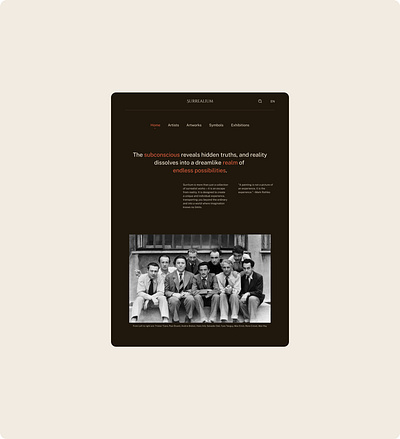 SURREALIUM | A Surrealist Website art behance brown business clean creative dark dribble figma home interface landing page minimal orange responsive simple ui user web webdesign