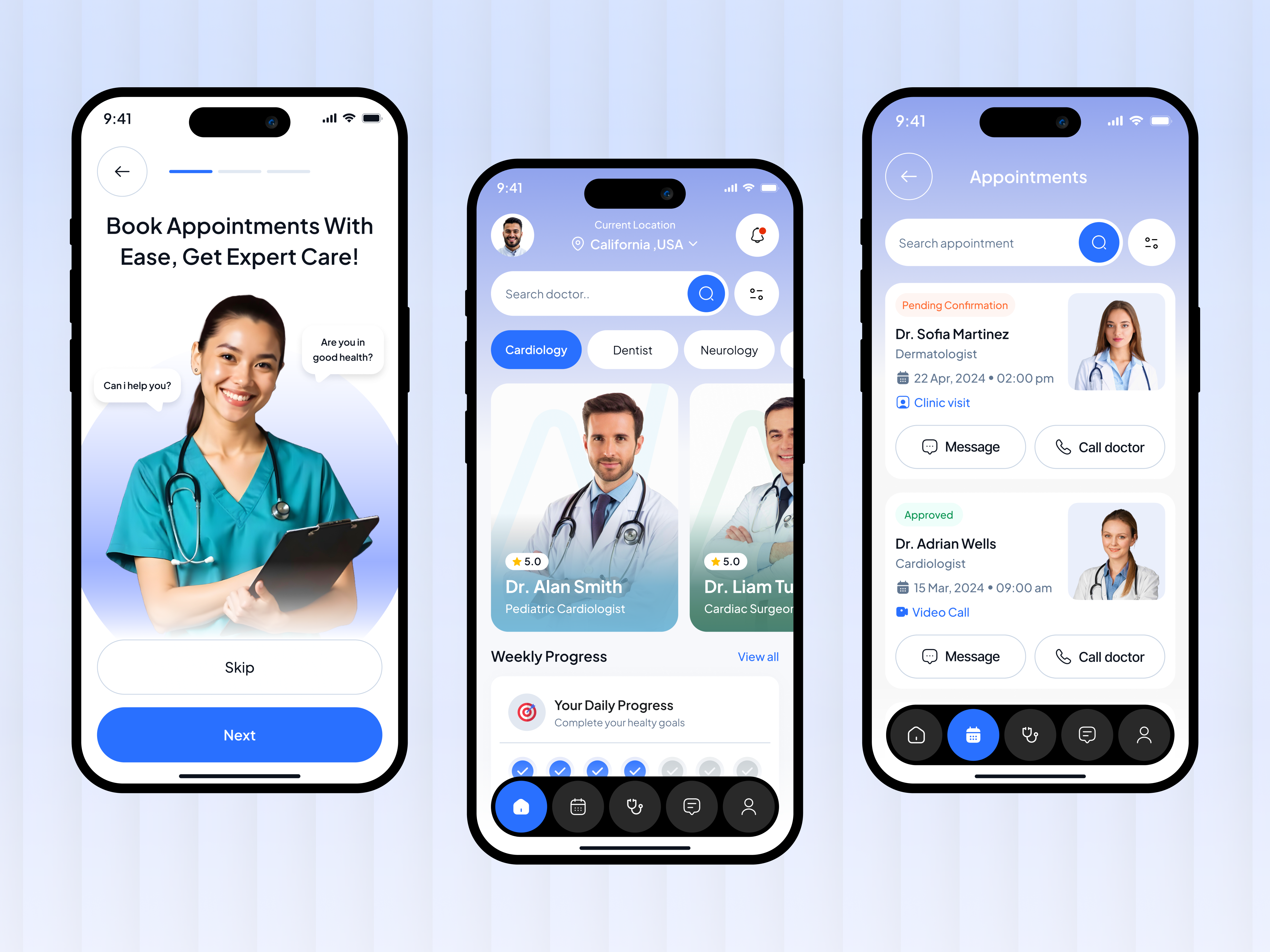 Doctor Appointment Mobile App Design doctorapp doctorappointmentapp healthappui healthcareapp healthtech medicalbooking medicaltech onlinedoctorbooking telehealth telemedicine