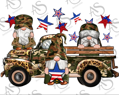 Camouflage Gnomes American Truck Png Sublimation 3d animation app branding design graphic design illustration logo ui vector