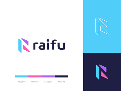 Raifu Logo Design blockchain brand branding centralised data crypto data intelligence ecommerce geometric identity lettermark logo monogram pods saas shapes software startup tech technology typography