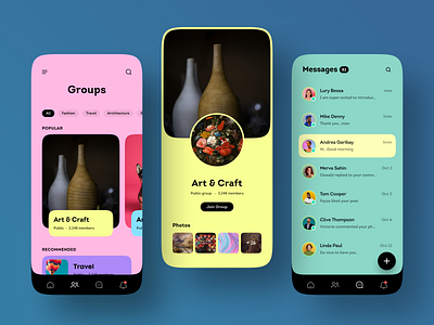Social Media App app apps branding chat creative design groups ios app ios app design media app message messaging app mobile modern ui social social app ui uiux ux web