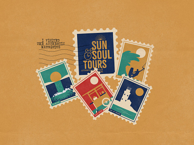 Sun & Soul Stamps brand brand identity branding logo logo design postage postage stamp retro soul stamp sun tour tourism travel vintage