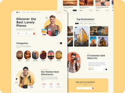 Landing Page " travel agency " app application branding design graphic design illustration landing page logo place travel ui ux website yellow