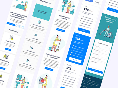 Cleaning service website design Mobile version app design illustration landing page design mobile app service website design ui ux website design