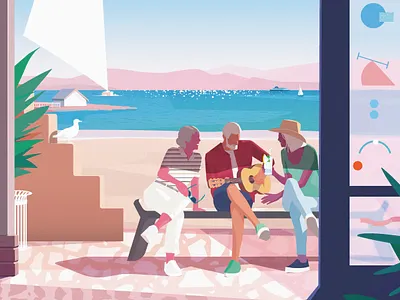 "Séjours Vacances" artwork digital illustration digitalart france french guitar holidays illustration illustrator pop art sea stays sun