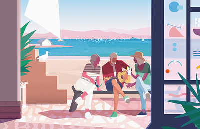 "Séjours Vacances" artwork digital illustration digitalart france french guitar holidays illustration illustrator pop art sea stays sun