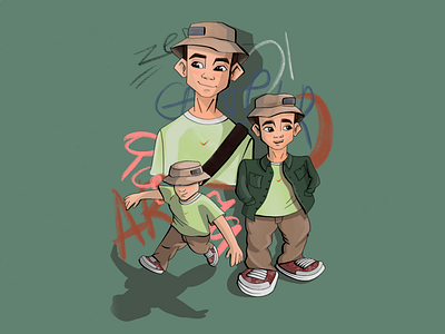 Street style boy character follow illustration personage
