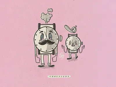 Uhrensohn cartoon character comic design iampommes illustration mascot mascot character mascot design old school pommes retro sohn uhr uhrensohn vater vater und sohn vintage witzig wortspiel