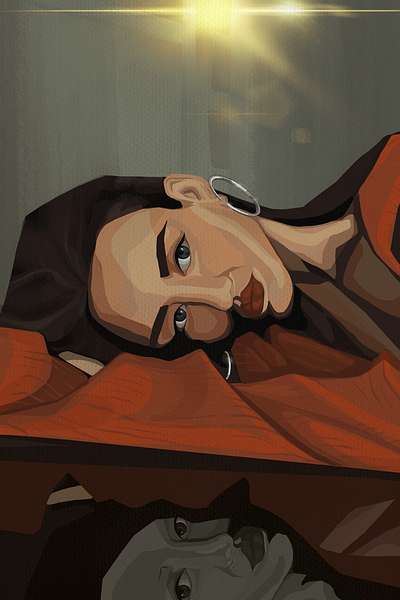 The look of a girl in a red sweater design follow graphic design illustration portrait