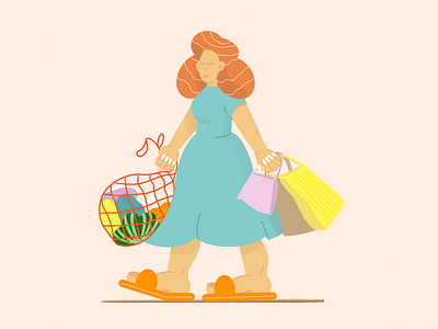 Woman with shopping character design follow graphic design illustration personage