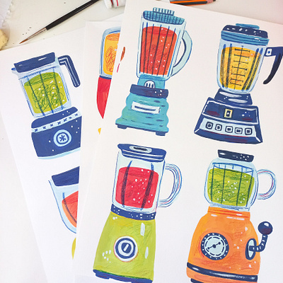 Blenders art cooking drawing food gouache hand drawn illustration kitchen painting utencils