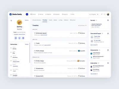 Shelter Buddy • Animal Profile admin animal cards chart clean dashboard filter icons minimalist pet profile search shelter tabs webapp