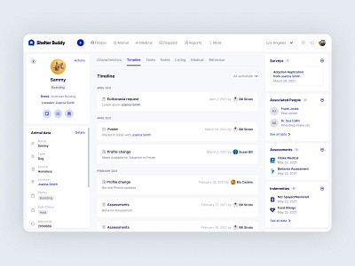 Shelter Buddy • Animal Profile admin animal cards chart clean dashboard filter icons minimalist pet profile search shelter tabs webapp