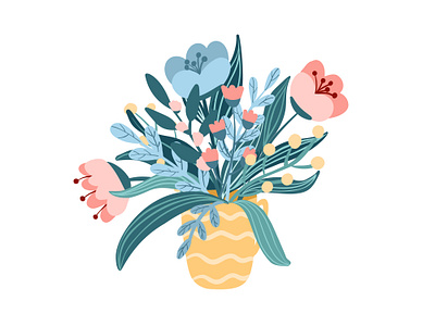 Bouquet of flowers in a cup adobe adobe illustrator bouquet cartoon cup design flat flowers fresco illustration simple style summer vector yellow