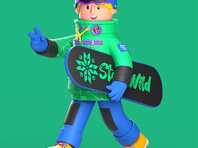 Happy attractive snowboarder walking with snowboard 3d active freestyle graphic design hobby outside snowboarder sport sportsman