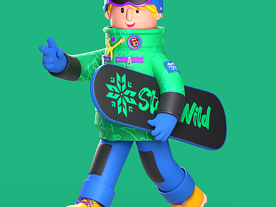 Happy attractive snowboarder walking with snowboard 3d active freestyle graphic design hobby outside snowboarder sport sportsman