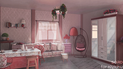 Anime / VN Twitch Background illustration - Cottagecore Room 2d 3d anime background digital environment game art illustration interior design twitch visual novel