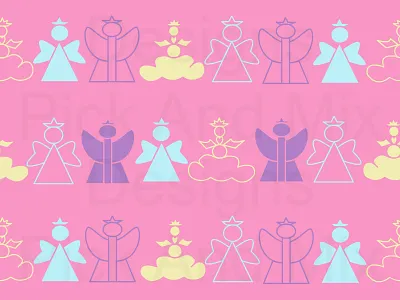 Pink Angels In A Row angels design drawing festive fun happy illustration lines pattern pink purple repeat rows seamless yellow