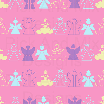 Pink Angels In A Row angels design drawing festive fun happy illustration lines pattern pink purple repeat rows seamless yellow