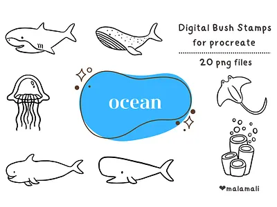 Ocean Digital Bush Stamps bush digital fish ocean procreate sea stamp