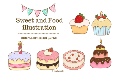 Sweet and Food illustration birthday cake desert digital product food graphic design handdraw illustration sticker sweet