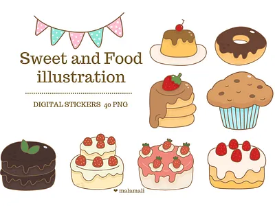 Sweet and Food cake design digital product food graphic design illustration sticker sweet