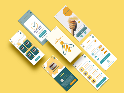 Mobile app, logo and brand identity design for a honey. bee logo graphic design honey logo mobile app ui