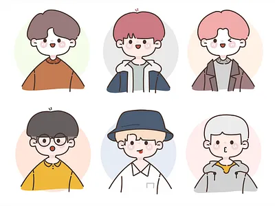 Cute korean character boy branding character chibi colourful cute expressions face graphic design illustration instagram korean kpop vector