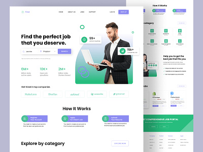 Job Platfrom- UI landing page website business man website design expert trainner find job location finding job freelancer graphic design interface job explore job website landing page design minimal website saas ui ux design web design website design