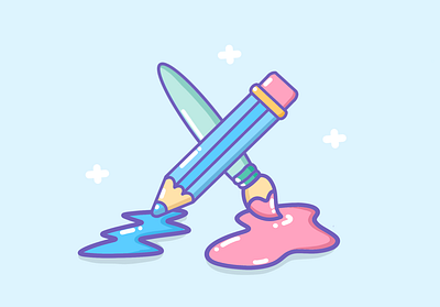 Icon brush + pencil cute icon illustration kawaii
