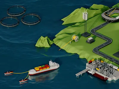 3D Animated website header illustration 3d after effects animation branding cinema 4d design illustration loop low poly motion graphics render ship technoloy terrain turbine