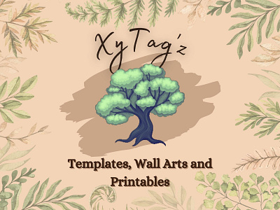 XyTag'z brown earth green leaves nature tree water color