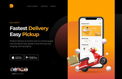 Mobile App Landing Page for D'livrit App clean design ui ux web