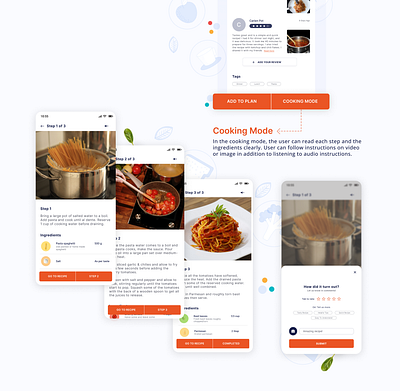 Cooking mode feature to read recipe- Myfoodpad recipe app app design design figma mockups ui ui design ui ux visual designs