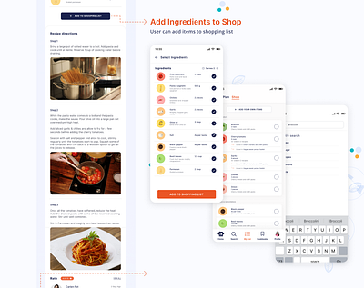 Shopping list feature of Myfoodpad recipe app app design design figma mockups ui ui design ui ux visual designs