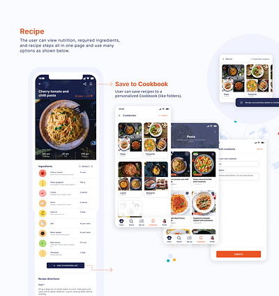 Cookbook feature of Myfoodpad recipe app app design design figma mockups ui ui design ui ux visual design