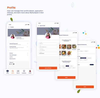 Profile screen of Myfoodpad recipe app app design design figma mockups ui ui design ui ux visual designs