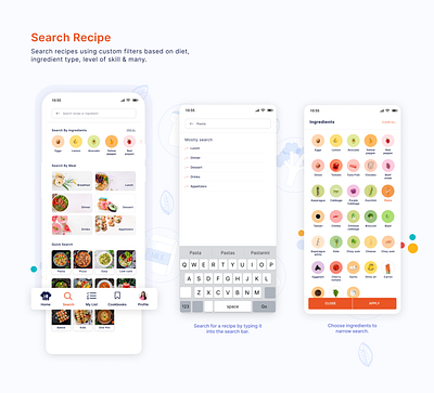 Search recipe feature of Myfoodpad recipe app app design design figma illustration mockups ui ui design ui ux visual designs