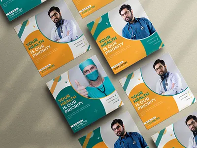 Social media post template clean clinic design designer doctor editable facebook graphic design hospital instagram modern social post square template