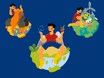 Save our planet | Commercial order 2d blue branding character design commercial design earth enviromental environment flat graphic design illustration man person planet procreate recycling save our planet vector vulcan