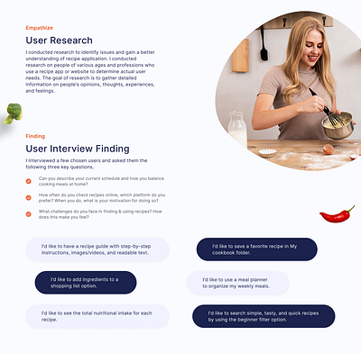 User interview finding of Myfoodpad recipe app app design design figma illustration mockups ui ui design ui ux visual designs