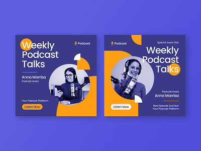 Podcast Instagram Post Template Vol1 banner ads branding broadcast content episode instagram lifesyle media podcast purpple talkshow templates web yellow